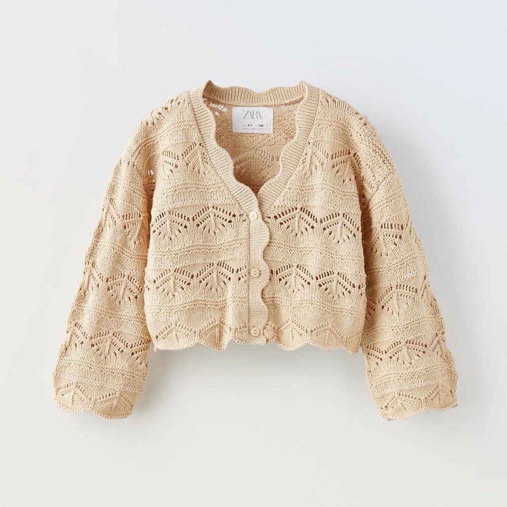 ZARA Pointelle Knit Cardigan Girls Size 13/14